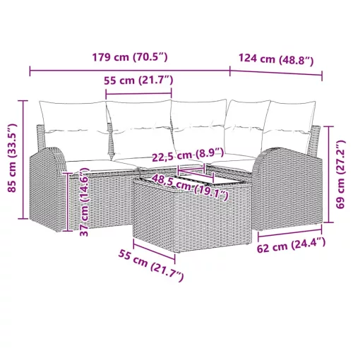 Kerti Kanapé Szett párnával 5 pcs Világosszürke Poli rattan