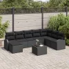 Kerti Kanapé Szett párnával 9 pcs Fekete Poli rattan