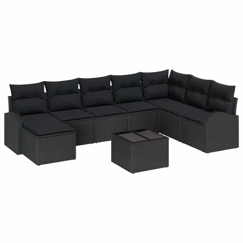 Kerti Kanapé Szett párnával 9 pcs Fekete Poli rattan