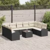 Kanapé Szett 10 pcs Fekete polirattan