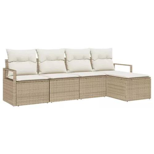 Kerti Kanapé Szett 5 pcs Bézs Poli rattan