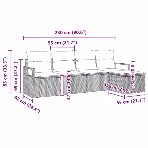 Kerti Kanapé Szett 5 pcs Bézs Poli rattan