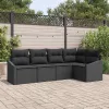 Kerti Kanapé Szett 5 pcs Fekete Poli rattan