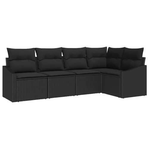 Kerti Kanapé Szett 5 pcs Fekete Poli rattan