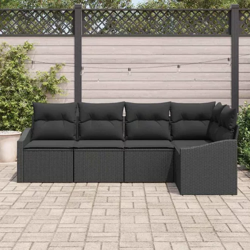 Kerti Kanapé Szett 5 pcs Fekete Poli rattan