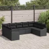 Kanapé Szett párnával 9 pcs Fekete polirattan