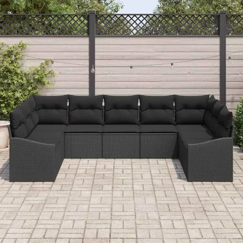 Kanapé Szett párnával 9 pcs Fekete polirattan
