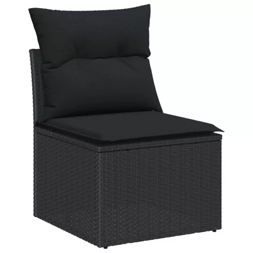 Kanapé Szett párnával 9 pcs Fekete polirattan