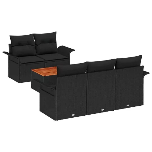 Kerti Kanapé Szett 6 pcs Fekete Poli rattan