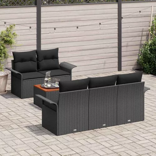 Kerti Kanapé Szett 6 pcs Fekete Poli rattan