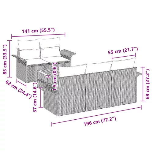 Kerti Kanapé Szett 6 pcs Fekete Poli rattan