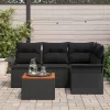 Kerti Kanapé Szett 5 pcs Fekete Poli rattan