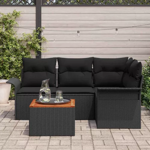 Kerti Kanapé Szett 5 pcs Fekete Poli rattan