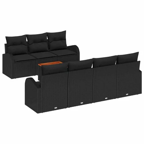 Kerti Kanapé Szett 8 pcs Fekete Poli rattan