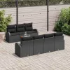 Kerti Kanapé Szett 8 pcs Fekete Poli rattan