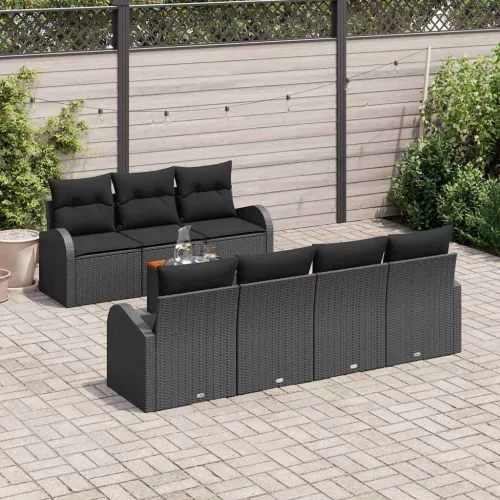 Kerti Kanapé Szett 8 pcs Fekete Poli rattan