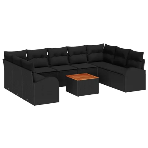 Kerti Kanapé Szett párnával 10 pcs Fekete Poli rattan