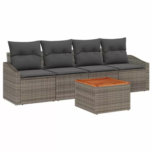 Kerti Kanapé Szett párnával 5 pcs Szürke Poli rattan