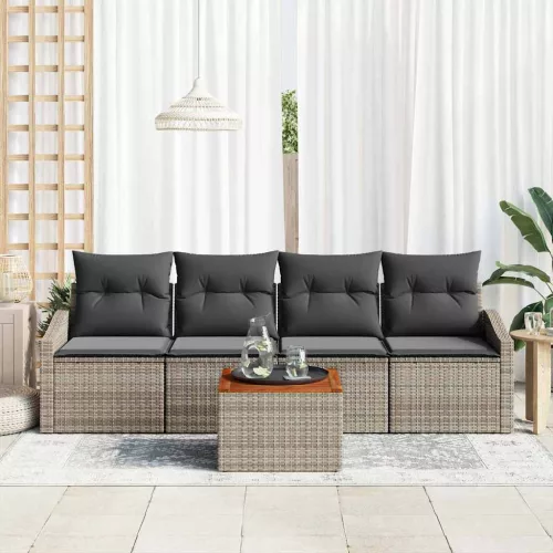 Kerti Kanapé Szett párnával 5 pcs Szürke Poli rattan