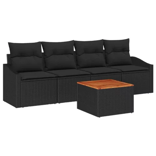 Kerti Kanapé Szett párnával 5 pcs Fekete Poli rattan