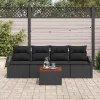 Kerti Kanapé Szett párnával 5 pcs Fekete Poli rattan
