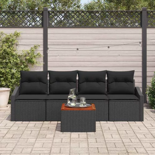 Kerti Kanapé Szett párnával 5 pcs Fekete Poli rattan