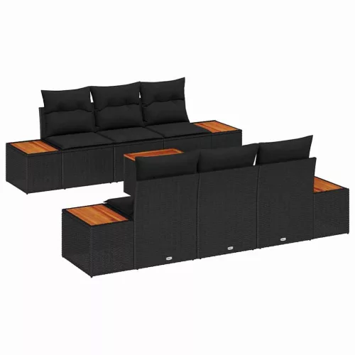 Kerti Kanapé Szett párnával 7 pcs Fekete Poli rattan