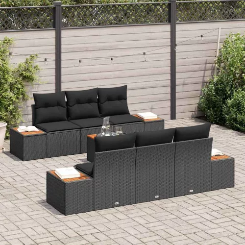 Kerti Kanapé Szett párnával 7 pcs Fekete Poli rattan