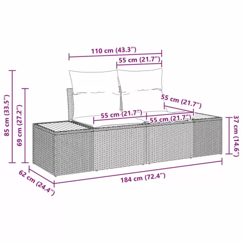 Kerti Kanapé Szett párnával 7 pcs Fekete Poli rattan