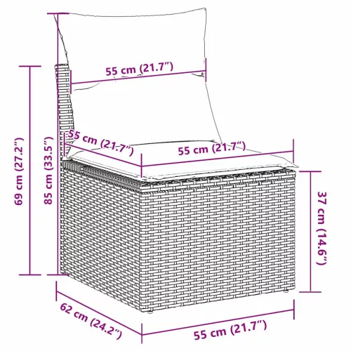 Kerti Kanapé Szett párnával 7 pcs Fekete Poli rattan
