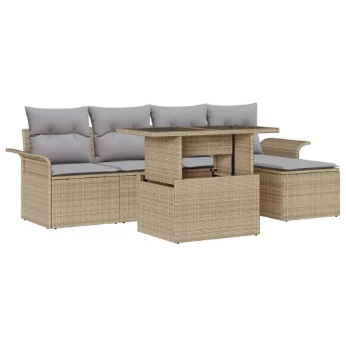 Kerti Kanapé Szett párnával 6 pcs Bézs Poli rattan