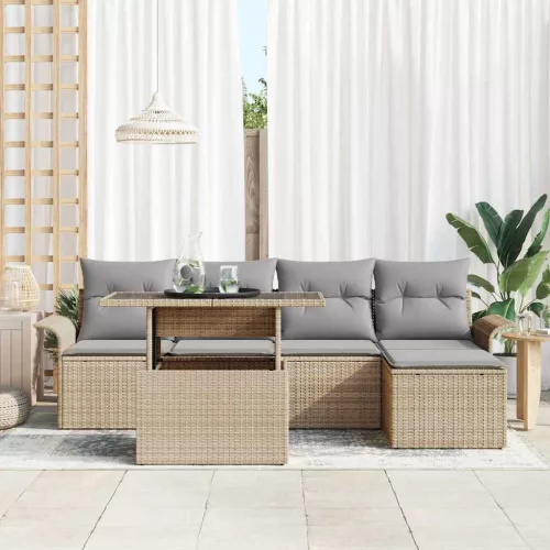 Kerti Kanapé Szett párnával 6 pcs Bézs Poli rattan