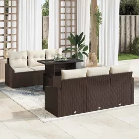  Kerti Kanapé Szett 7 pcs Barna és krémszínű 100 x 55 x 73 cm