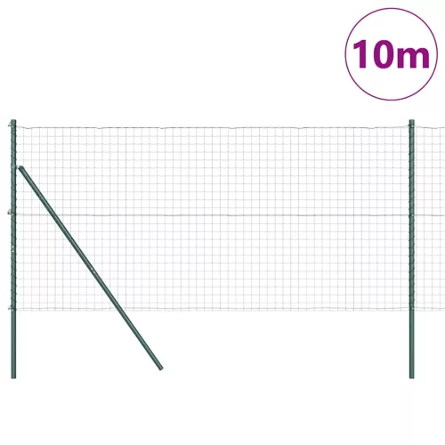 Kerítés oszlopokkal Zöld 1.2 x 10 m Acél