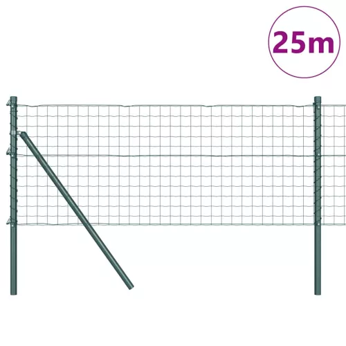 Kerítés oszlopokkal Zöld 0,6 x 25 m Acél