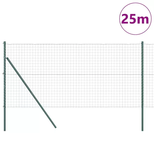 Kerítés oszlopokkal Zöld 1 x 25 m Acél