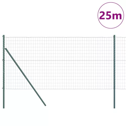 Kerítés oszlopokkal Zöld 1 x 25 m Acél