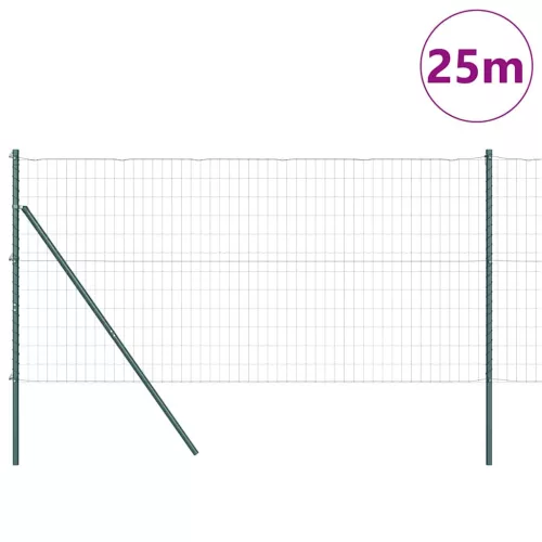 Kerítés oszlopokkal Zöld 1 x 25 m Acél