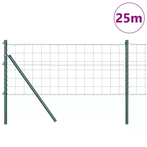Kerítés oszlopokkal Zöld 0,4 x 25 m Acél