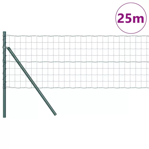 Kerítés oszlopokkal Zöld 0,6 x 25 m Acél