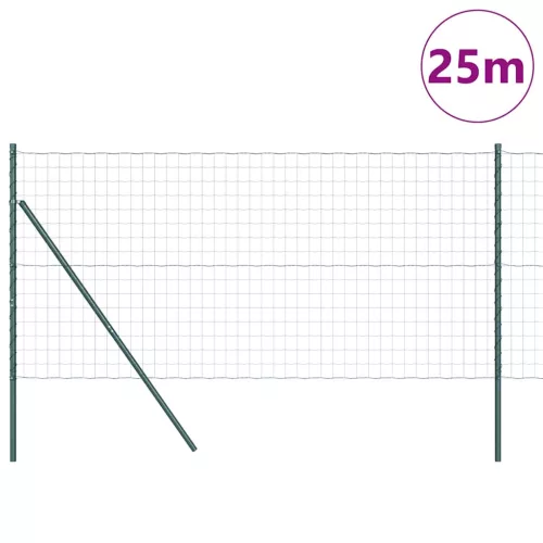 Kerítés oszlopokkal Zöld 1 x 25 m Acél