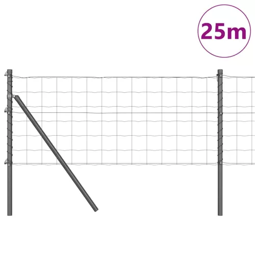 Kerítés oszlopokkal Szürke 0,6 x 25 m Acél