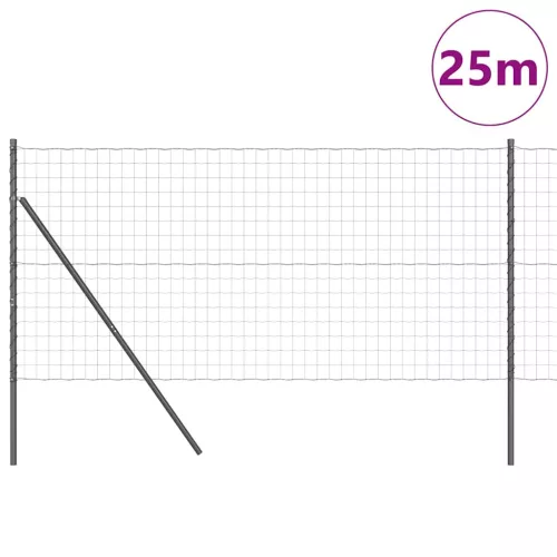 Kerítés oszlopokkal Szürke 1 x 25 m Acél