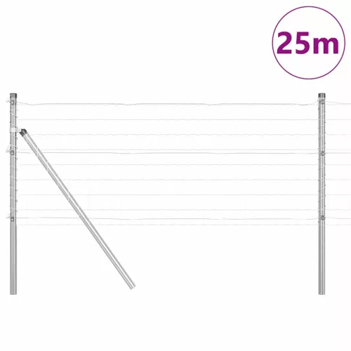 Kerítés oszlopokkal Ezüst 0,4 x 25 m Acél
