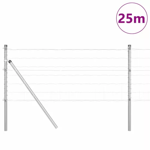 Kerítés oszlopokkal Ezüst 0,6 x 25 m Acél