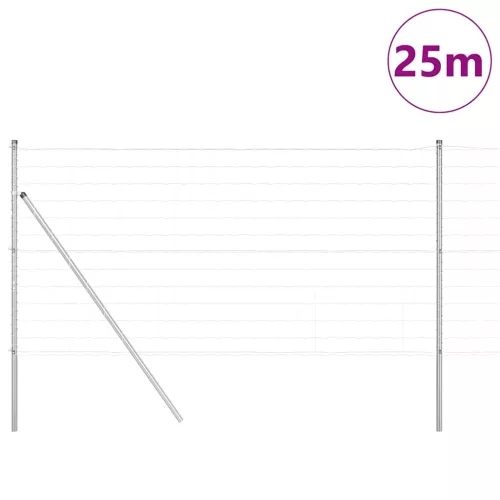 Kerítés oszlopokkal Ezüst 1 x 25 m Acél