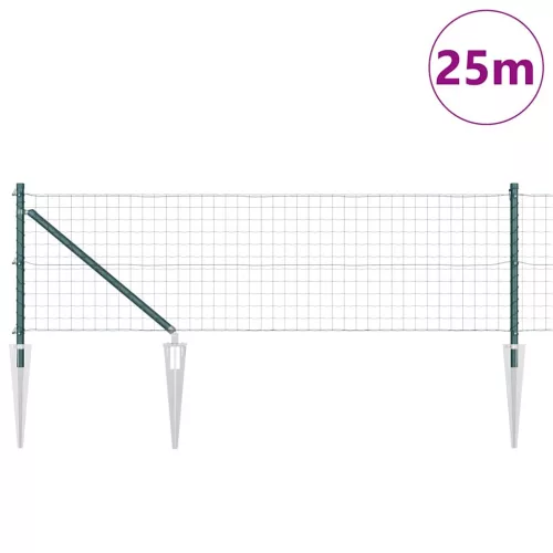 Kerítés oszlopokkal Zöld 0,6 x 25 m Acél