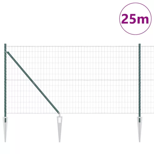 Kerítés oszlopokkal Zöld 1 x 25 m Acél