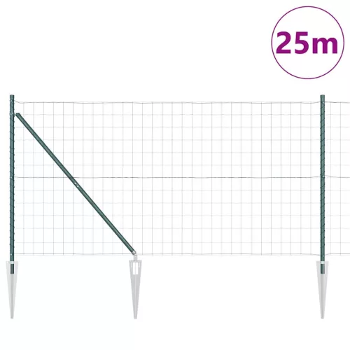 Kerítés oszlopokkal Zöld 1 x 25 m Acél