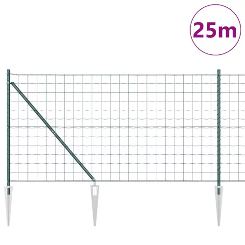Kerítés oszlopokkal Zöld 1 x 25 m Acél